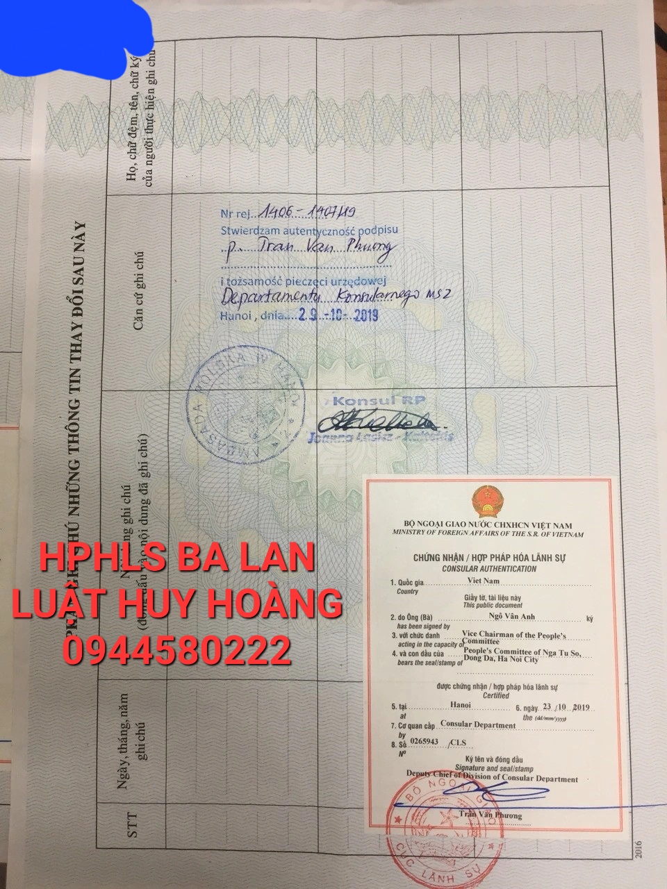 HỢP PHÁP HOÁ LÃNH SỰ GIẤY TỜ BA LAN